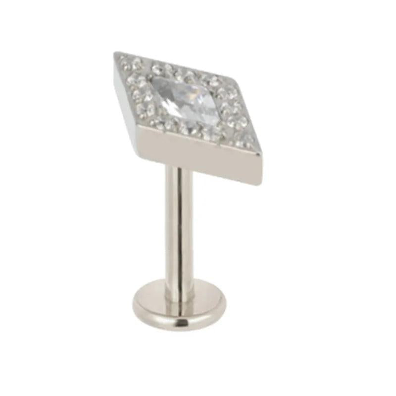 Titanium Rhombus CZ Paved Labret Stud Ear Cartilage Earrings