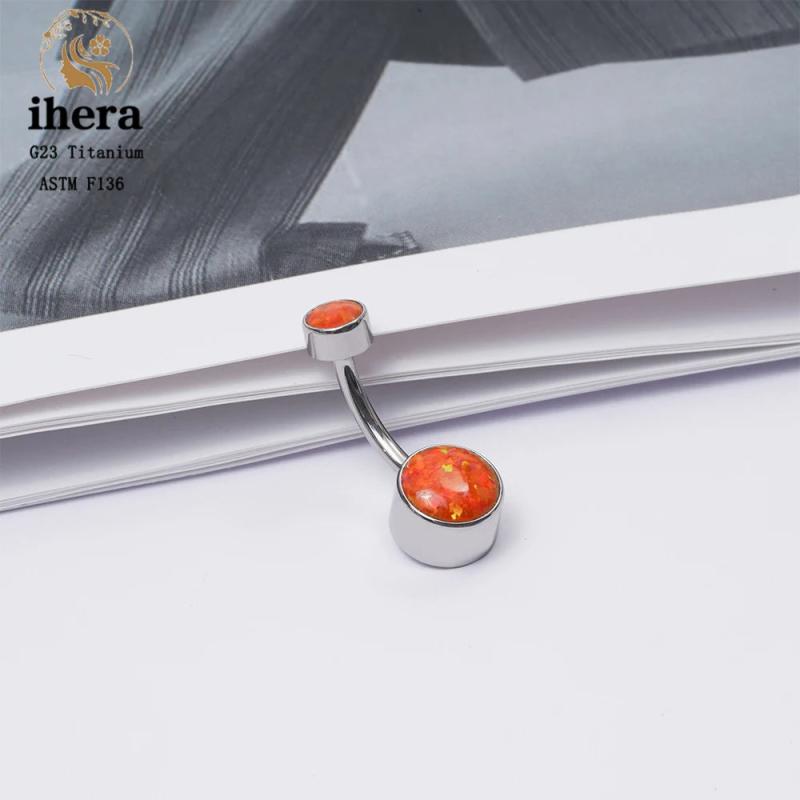 G23 Titanium Opal Belly Button Piercing Ring 14G