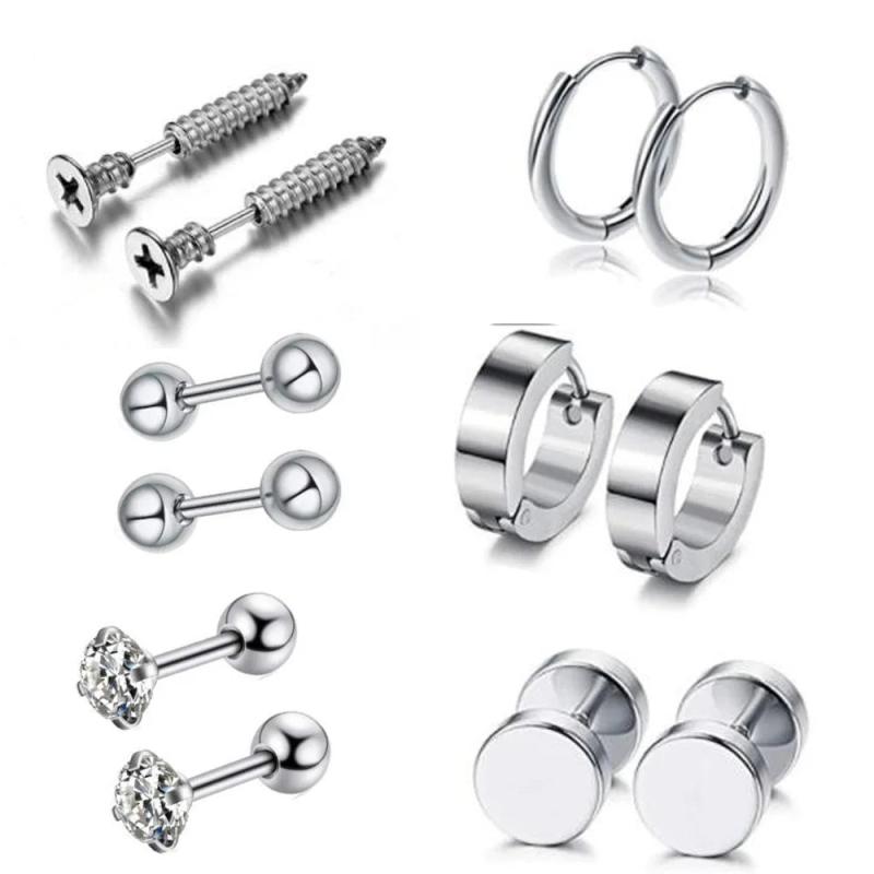6 Pairs Men Earrings Set CZ Tragus Cartilage Bo