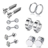 6 Pairs Men Earrings Set CZ Tragus Cartilage Bo