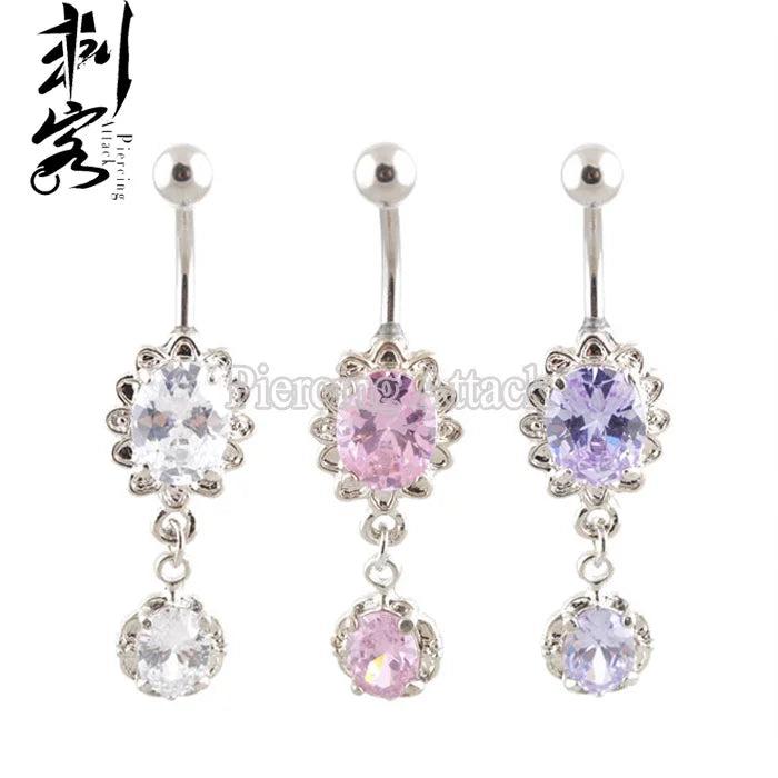 Ellipse Flower Solitare Dangle Belly Button Ring