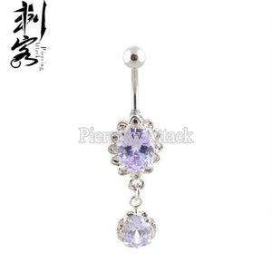 Ellipse Flower Solitare Dangle Belly Button Ring