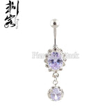 Ellipse Flower Solitare Dangle Belly Button Ring