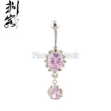 Ellipse Flower Solitare Dangle Belly Button Ring