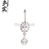 Ellipse Flower Solitare Dangle Belly Button Ring