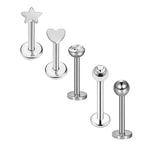 Miqiao 1 Set T-Bar Piercing Lip Zircon Ear Bone Stud 5 Pieces