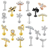 Miqiao 1 Set T-Bar Piercing Lip Zircon Ear Bone Stud 5 Pieces