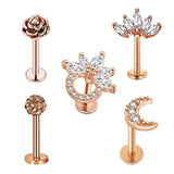 Miqiao 1 Set T-Bar Piercing Lip Zircon Ear Bone Stud 5 Pieces