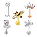Miqiao 1 Set T-Bar Piercing Lip Zircon Ear Bone Stud 5 Pieces