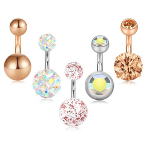 5 Pcs Stainless Steel Dangle Belly Button Rings Ball Navel Piercing Jewelry