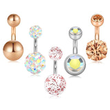5 Pcs Stainless Steel Dangle Belly Button Rings Ball Navel Piercing Jewelry