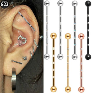 16G G23 Titanium Opal Industrial Barbell Earrings 38mm Straight Bar