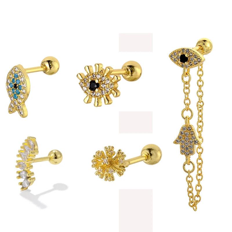 Evil Eye Stainless Steel Ear Stud Earrings Set for Women
