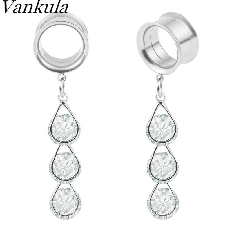 Vankula 2pcs Stainless Steel Ear Plugs Piercing Gauges Tunnels Body Jewelry