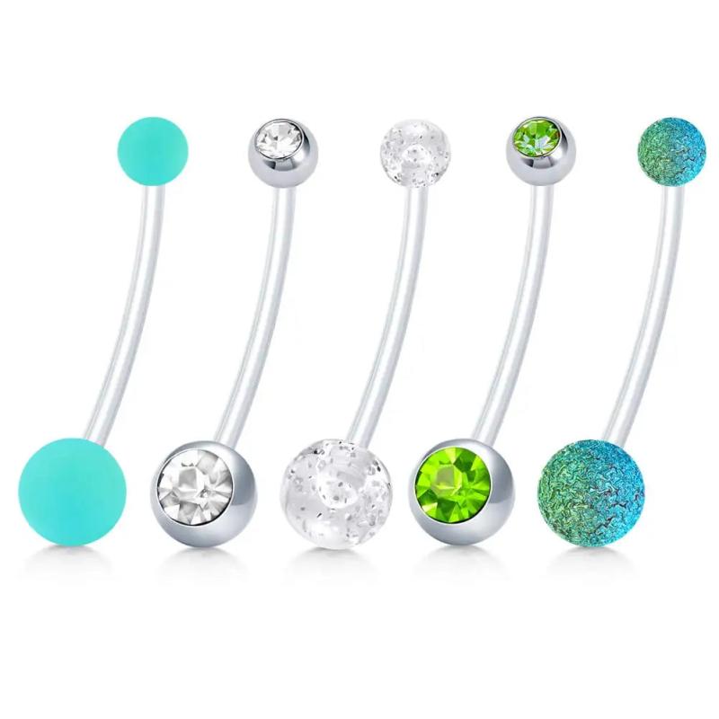 Maternity Flexible Belly Button Rings Navel Retainer 14G 1&1/2 Inch
