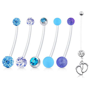 Maternity Flexible Belly Button Rings Navel Retainer 14G 1&1/2 Inch