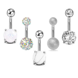 5 Pcs/Set Clear Zircon Gem Belly Button Rings