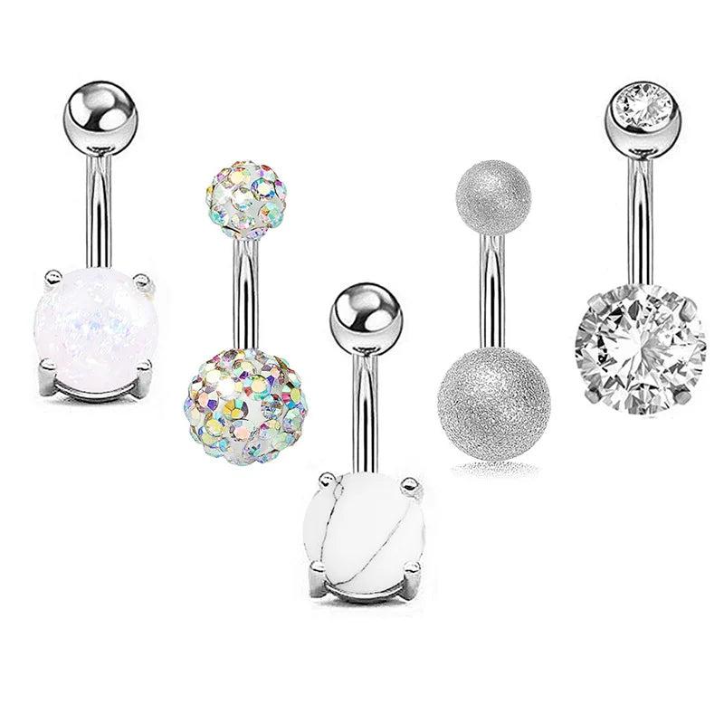 5 Pcs/Set Clear Zircon Gem Belly Button Rings