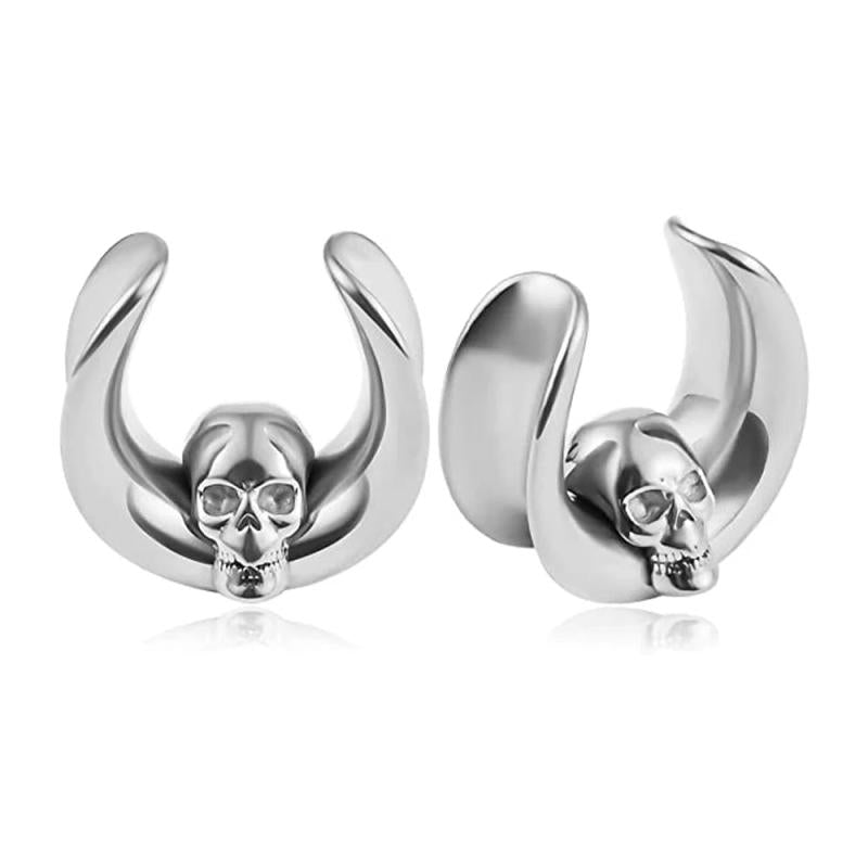 Skull Saddle Plugs Tunnels Stainless Steel Hypoallergenic Earrings
