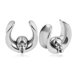 Skull Saddle Plugs Tunnels Stainless Steel Hypoallergenic Earrings