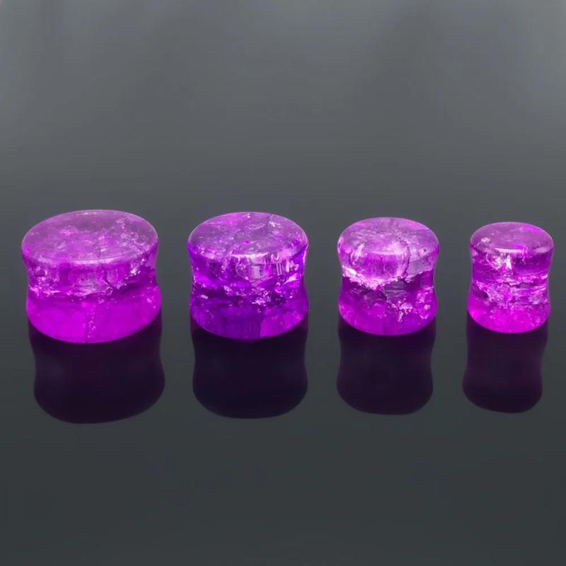 2pcs Light Purple Glass Ear Plugs & Flesh Tunnels 8-14mm Body Piercing Jewelry