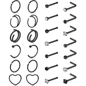 26 PCS Nose Rings Nose Nail Set 20G Stainless steel Zircon