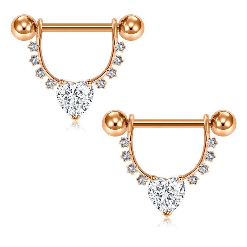 Surgical Steel Nipple Barbell with CZ Pendant D-Rings