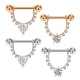 Surgical Steel Nipple Barbell with CZ Pendant D-Rings
