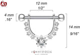 Surgical Steel Nipple Barbell with CZ Pendant D-Rings