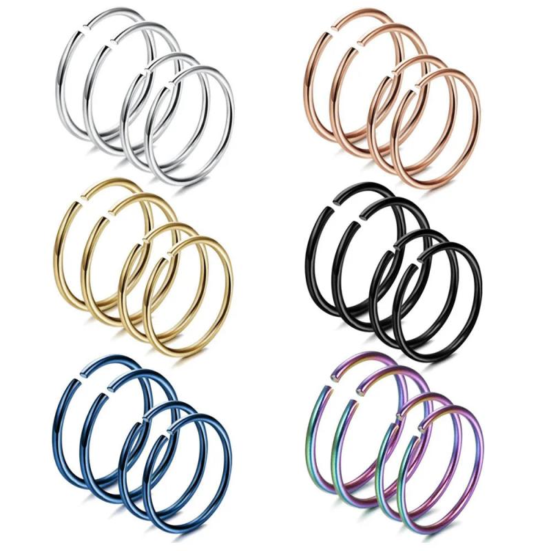 24PCS Stainless Steel Nose Ring Hoop Nose Piercing