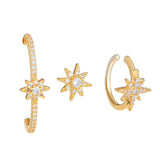 3pcs Conch Piercing Earrings Star Hexagram Zircon Ear Jewelry Set
