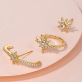 3pcs Conch Piercing Earrings Star Hexagram Zircon Ear Jewelry Set
