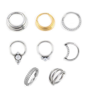 16G Titanium CZ Hinged Segment Ring Hoop Clicker for Nose Septum Daith