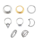 16G Titanium CZ Hinged Segment Ring Hoop Clicker for Nose Septum Daith