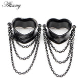 2PCS Stainless Steel Tunnels Peach Heart Chain Plugs 8mm-30mm