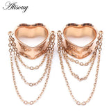 2PCS Stainless Steel Tunnels Peach Heart Chain Plugs 8mm-30mm