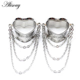 2PCS Stainless Steel Tunnels Peach Heart Chain Plugs 8mm-30mm