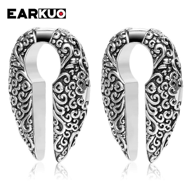 EARKUO Stainless Steel Flower Ellipse Ear Weight Stretchers 2PCS