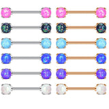 Opal Nipple Rings Set - White, Purple, Pink - Stainless Steel