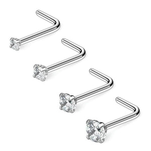 22G CZ Nose L-Shaped Studs Rings Piercing 4PCS
