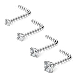 22G CZ Nose L-Shaped Studs Rings Piercing 4PCS