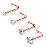 22G CZ Nose L-Shaped Studs Rings Piercing 4PCS