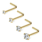 22G CZ Nose L-Shaped Studs Rings Piercing 4PCS