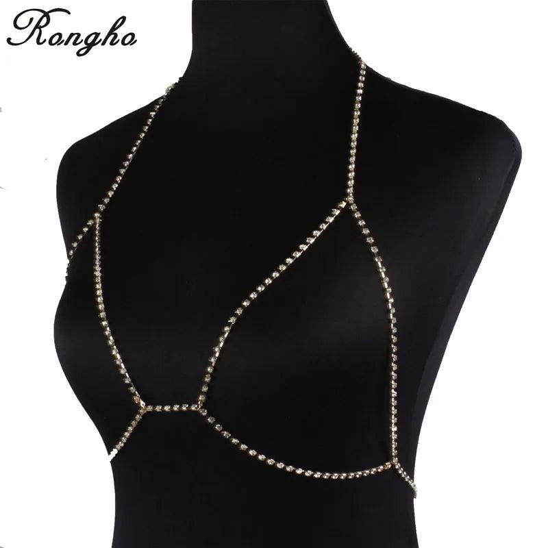 Rhinestone Bra Slave Harness Body Chain Crystal Choker Necklace Pendant