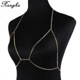 Rhinestone Bra Slave Harness Body Chain Crystal Choker Necklace Pendant