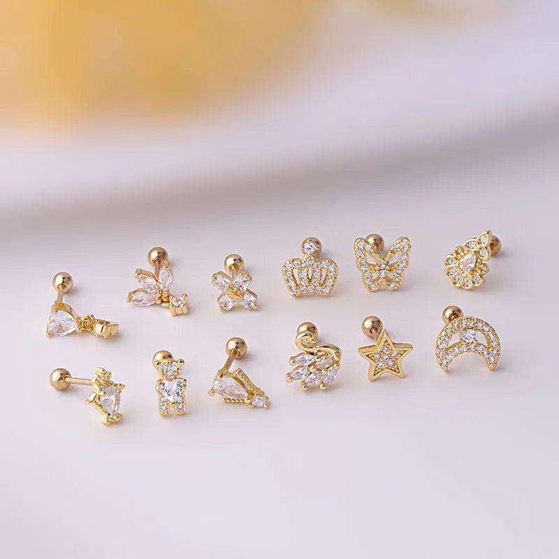 Stainless Steel Zircon Ear Stud Set