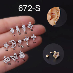 Stainless Steel Zircon Ear Stud Set