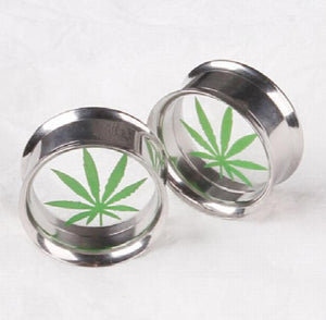 Men's Surgical Steel Leaf Logo Ear Plugs & Tunnels 6mm-16mm
