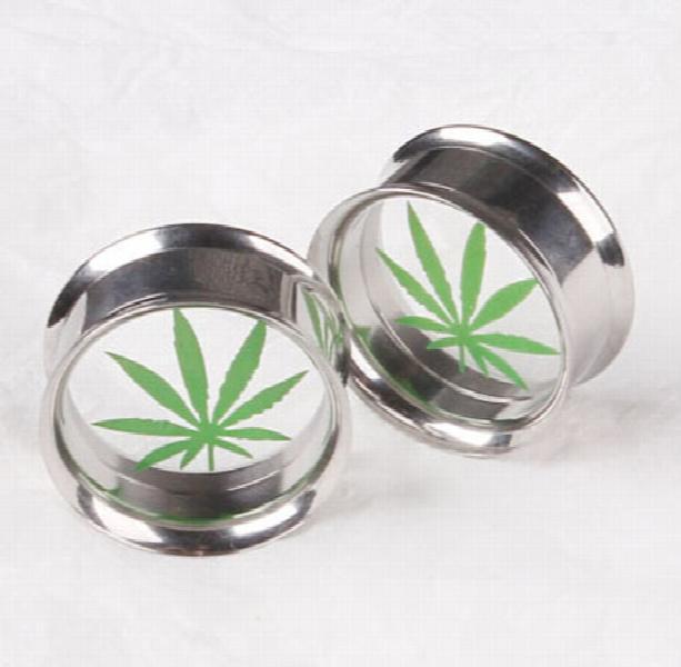 Men's Surgical Steel Leaf Logo Ear Plugs & Tunnels 6mm-16mm