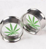 Men's Surgical Steel Leaf Logo Ear Plugs & Tunnels 6mm-16mm
